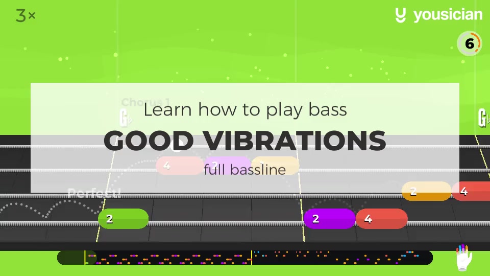 Learn how to play Good Vibrations on bass Yousician