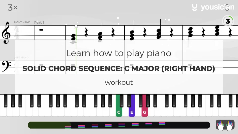 Learn how to play Solid Chord Sequence C major (right hand) on Piano