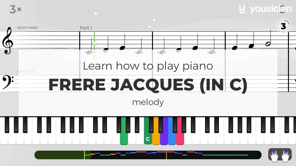 Learn how to play Frere Jacques (in C) on Piano Yousician