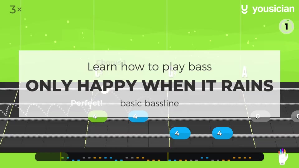 Learn how to play Only Happy When It Rains on Bass Yousician